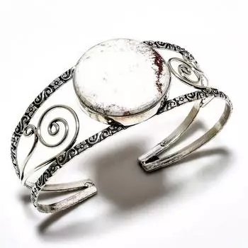 Ювелирный браслет-манжета ручной работы с драгоценным камнем дикой лошади 925 пробы, посеребренный