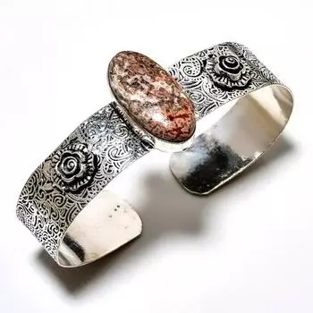 Ювелирный браслет-манжета ручной работы с драгоценным камнем из кожи леопарда 925 пробы, посеребренный