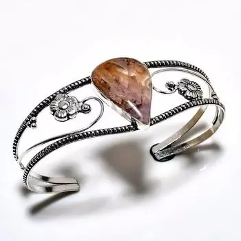 Ювелирный браслет-манжета ручной работы с драгоценным камнем Аметрин 925 пробы, посеребренный