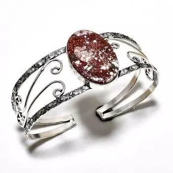 Ювелирный браслет-манжета ручной работы с драгоценным камнем дикой лошади 925 пробы, посеребренный