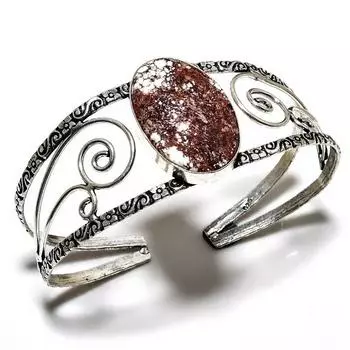 Ювелирный браслет-манжета ручной работы с драгоценным камнем дикой лошади 925 пробы, посеребренный