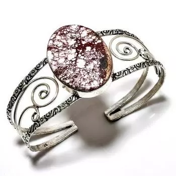 Ювелирный браслет-манжета ручной работы с драгоценным камнем дикой лошади 925 пробы, посеребренный