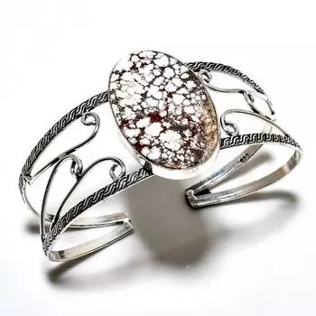 Ювелирный браслет-манжета ручной работы с драгоценным камнем дикой лошади 925 пробы, посеребренный