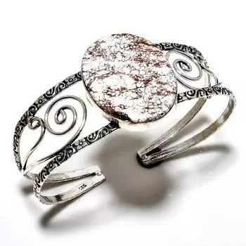 Ювелирный браслет-манжета ручной работы с драгоценным камнем дикой лошади 925 пробы, посеребренный