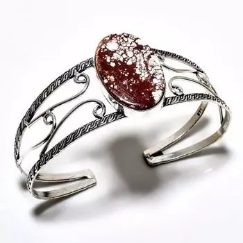 Ювелирный браслет-манжета ручной работы с драгоценным камнем дикой лошади 925 пробы, посеребренный