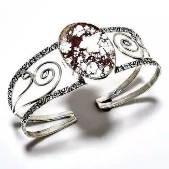 Ювелирный браслет-манжета ручной работы с драгоценным камнем дикой лошади 925 пробы, посеребренный