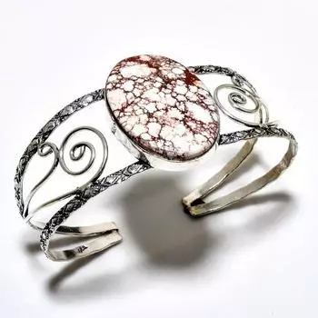 Ювелирный браслет-манжета ручной работы с драгоценным камнем дикой лошади 925 пробы, посеребренный