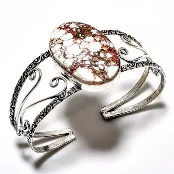 Ювелирный браслет-манжета ручной работы с драгоценным камнем дикой лошади 925 пробы, посеребренный