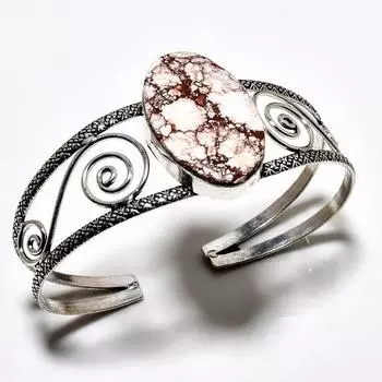 Ювелирный браслет-манжета ручной работы с драгоценным камнем дикой лошади 925 пробы, посеребренный