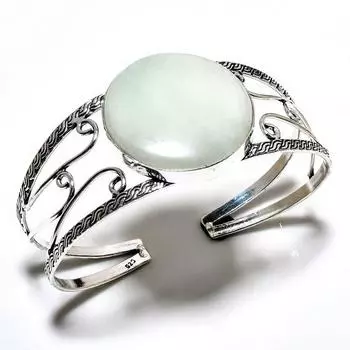 Ювелирный браслет-манжета ручной работы с драгоценным камнем аквамарина 925 пробы, посеребренный