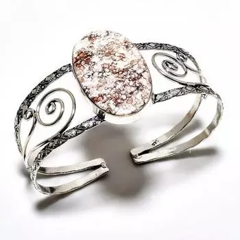 Ювелирный браслет-манжета ручной работы с драгоценным камнем дикой лошади 925 пробы, посеребренный