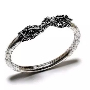 Ювелирный браслет-манжета ручной работы с драгоценным камнем 925 пробы в стиле льва, покрытый серебром