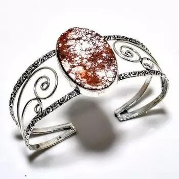 Ювелирный браслет-манжета ручной работы с драгоценным камнем дикой лошади 925 пробы, посеребренный