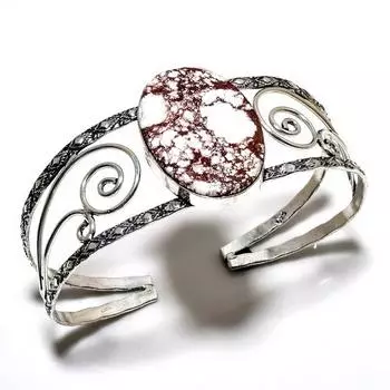 Ювелирный браслет-манжета ручной работы с драгоценным камнем дикой лошади 925 пробы, посеребренный