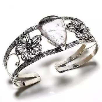 Ювелирный браслет-манжета ручной работы с драгоценным камнем Аметрин 925 пробы, посеребренный