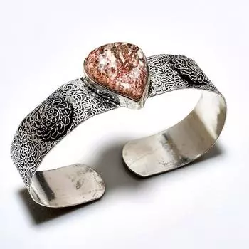 Ювелирный браслет-манжета ручной работы с драгоценным камнем из кожи леопарда 925 пробы, посеребренный