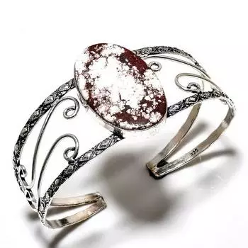 Ювелирный браслет-манжета ручной работы с драгоценным камнем дикой лошади 925 пробы, посеребренный