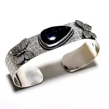 Ювелирный браслет-манжета ручной работы с драгоценным камнем содалитом 925 пробы, посеребренный