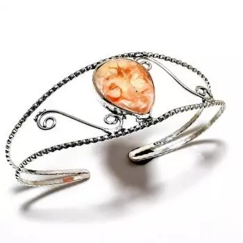 Ювелирный браслет-манжета ручной работы с камеей и драгоценным камнем 925 пробы, посеребренный