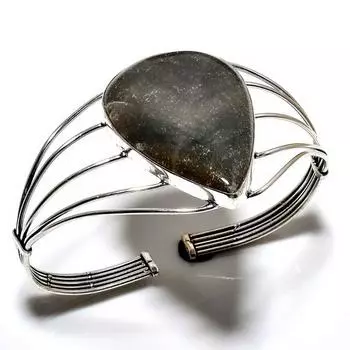 Ювелирный браслет-манжета ручной работы с солнечным камнем из драгоценного камня Лолит 925 пробы с посеребренным покрытием