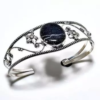 Ювелирный браслет-манжета ручной работы с солнечным камнем из драгоценного камня Лолит 925 пробы с посеребренным покрытием