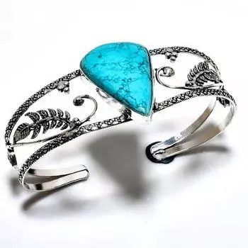 Ювелирный браслет-манжета Santa Rosa с бирюзовым драгоценным камнем 925 пробы и посеребренным покрытием