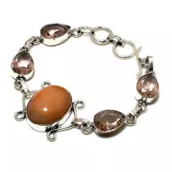 Ювелирный браслет Мукаит-Морганит 925 пробы с посеребренным покрытием 6-8 дюймов