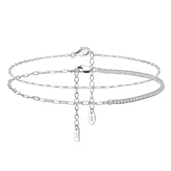 Ювелирный браслет на щиколотку из стерлингового серебра 925 пробы, регулируемая цепочка для тенниса шириной 1,5 мм, цепочка в виде скрепки 1,8*4,2 мм.