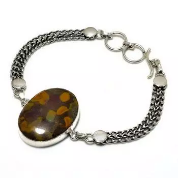 Ювелирный браслет ручной работы из бамбуковой яшмы 925 пробы с посеребренным покрытием 6–8 дюймов