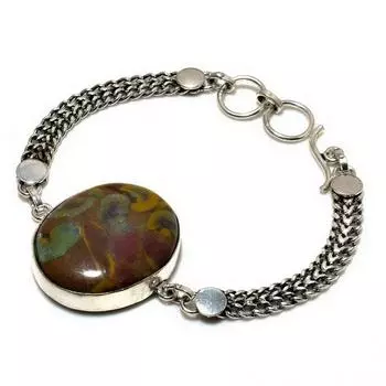 Ювелирный браслет ручной работы из бамбуковой яшмы 925 пробы с посеребренным покрытием 6–8 дюймов