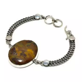 Ювелирный браслет ручной работы из бамбуковой яшмы 925 пробы с посеребренным покрытием 6–8 дюймов