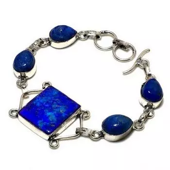 Ювелирный браслет ручной работы из драгоценного камня лазурита 925 пробы с серебряным покрытием 6-8 дюймов