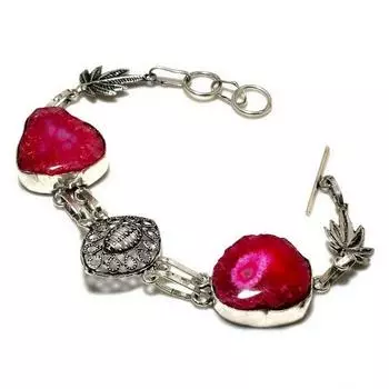 Ювелирный браслет ручной работы из розового солнечного кварца 925 пробы с посеребренным покрытием 6–8 дюймов