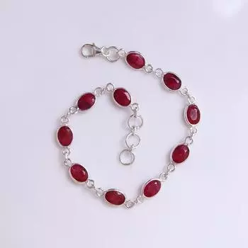 Ювелирный браслет ручной работы из стерлингового серебра 925 пробы с мозамбикским гранатом, размер 7–8 дюймов 7-8 красный