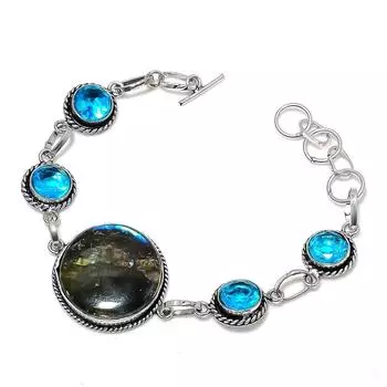 Ювелирный браслет ручной работы из стерлингового серебра 925 пробы с лабрадоритом 7-8 дюймов o5C74 чёрный