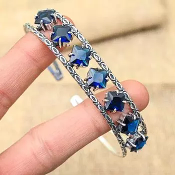 Ювелирный браслет ручной работы из стерлингового серебра 925 пробы с синим сапфиром, созданный в лаборатории, для нее