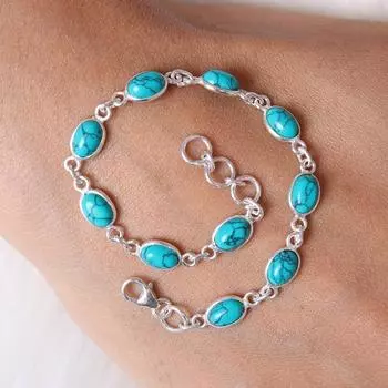 Ювелирный браслет ручной работы из стерлингового серебра 925 пробы с бирюзой, размер 7–8 дюймов 7-8 синий