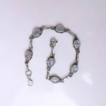 Ювелирный браслет ручной работы из стерлингового серебра 925 пробы с радужным лунным камнем, размер 7-8 дюймов 7-8 белый