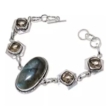 Ювелирный браслет ручной работы из стерлингового серебра 925 пробы с лабрадоритом 7-8 дюймов Q3H75 чёрный