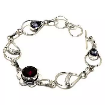 Ювелирный браслет ручной работы с аметистом и драгоценным камнем 925 пробы, посеребренный, 6–8 дюймов