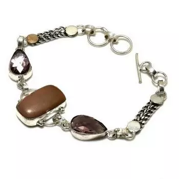 Ювелирный браслет ручной работы с аметистом Мукаит 925 пробы, посеребренный, 6-8 дюймов