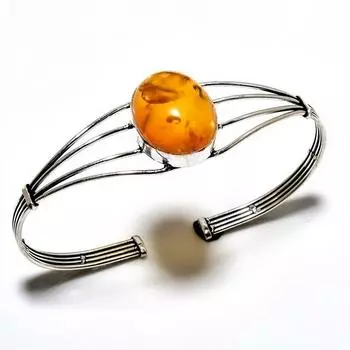 Ювелирный браслет ручной работы с балтийским янтарем 925 пробы, посеребренный ювелирный браслет-манжета