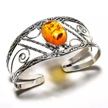 Ювелирный браслет ручной работы с балтийским янтарем 925 пробы, посеребренный ювелирный браслет-манжета