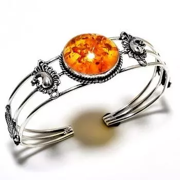 Ювелирный браслет ручной работы с балтийским янтарем 925 пробы, посеребренный ювелирный браслет-манжета