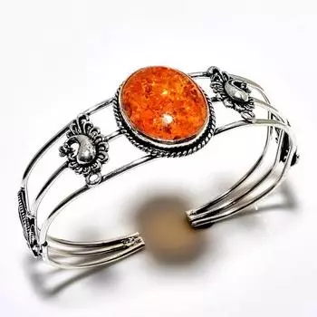 Ювелирный браслет ручной работы с балтийским янтарем 925 пробы, посеребренный ювелирный браслет-манжета