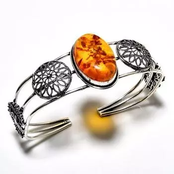 Ювелирный браслет ручной работы с балтийским янтарем 925 пробы, посеребренный ювелирный браслет-манжета