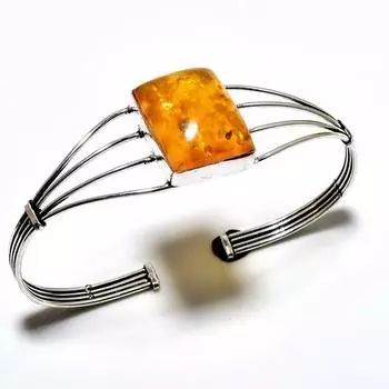 Ювелирный браслет ручной работы с балтийским янтарем 925 пробы, посеребренный ювелирный браслет-манжета