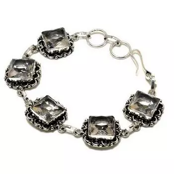 Ювелирный браслет ручной работы с белым топазом 925 пробы, посеребренный, 6–8 дюймов