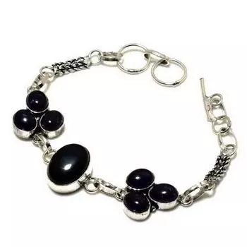 Ювелирный браслет ручной работы с черным ониксом 925 пробы, посеребренный, 6–8 дюймов