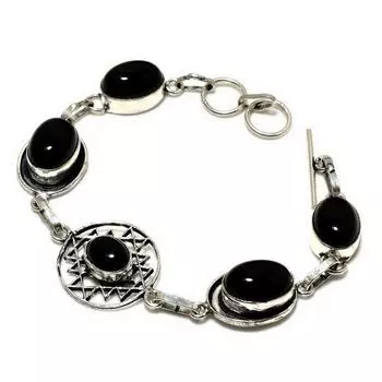 Ювелирный браслет ручной работы с черным ониксом 925 пробы, посеребренный, 6–8 дюймов